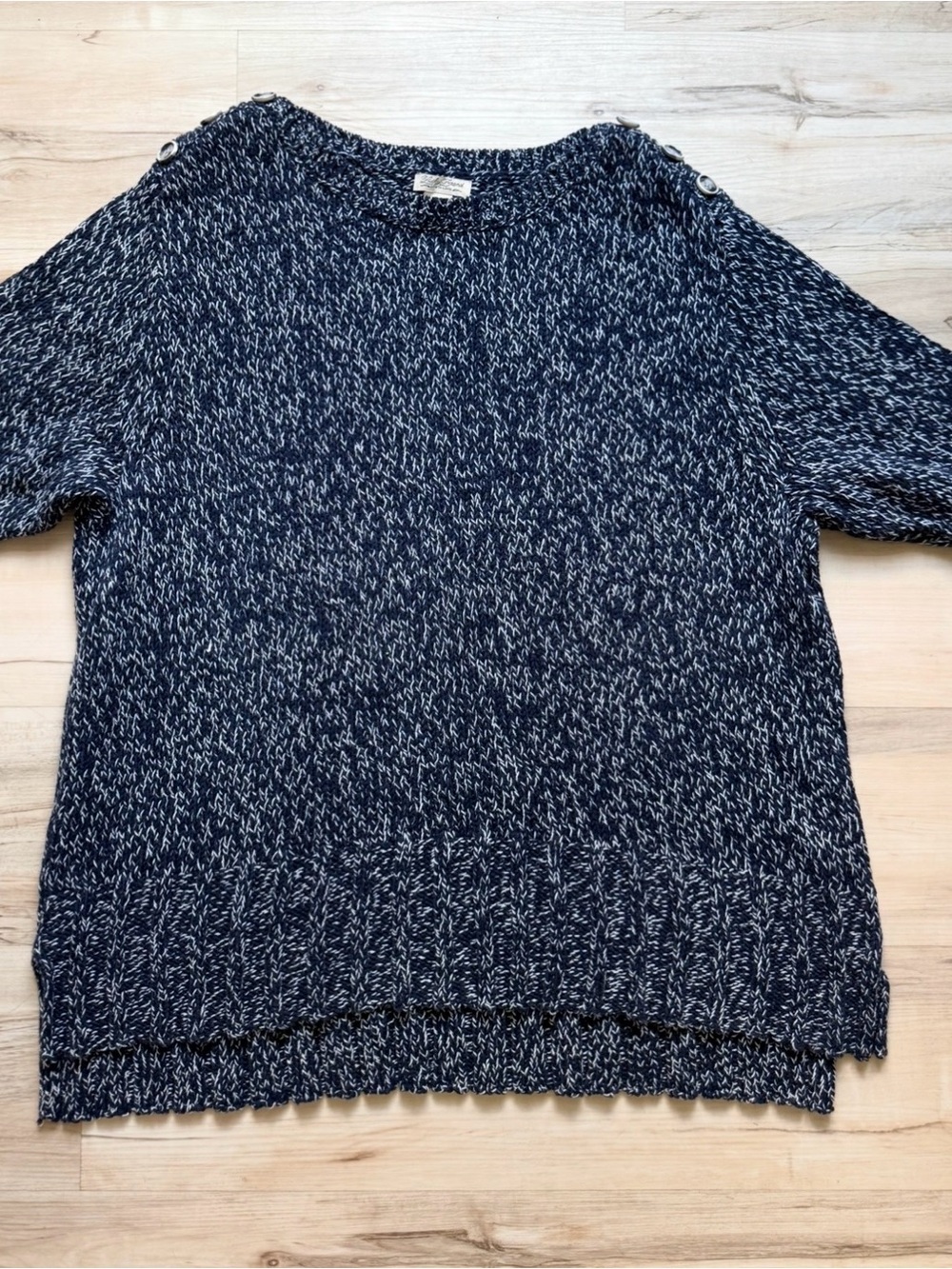 Lucky Brand Women’s Plus 2X Blue White Marled Knit Crewneck Pullover